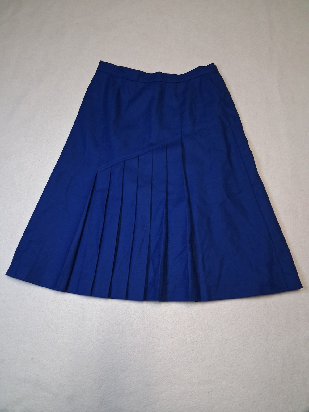 Vintage Pure Virgin Wool Audrey Laurent Women’s A-Line Pleated Skirt Deep Blue